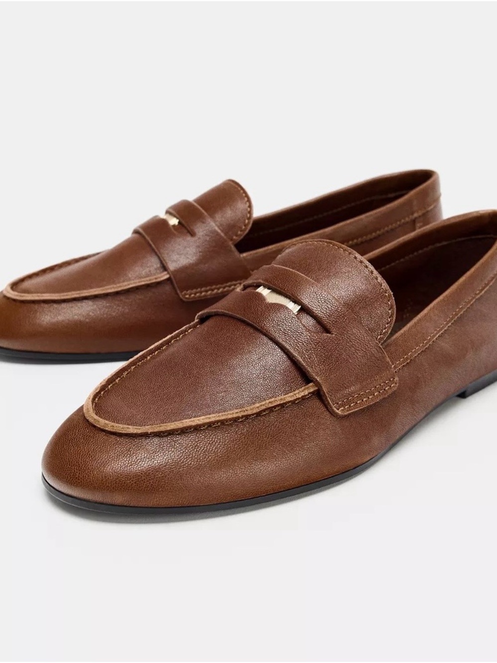 Zara Brown Leather Penny Loafers size 37/6.5